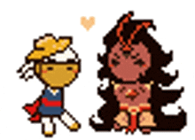a pixel art drawing of a boy and a girl standing next to each other .