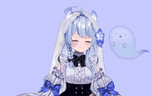 a girl with white hair and blue eyes is wearing a veil