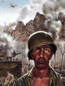 a painting of a soldier with a helmet on