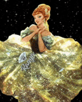 a painting of a woman in a gold dress with the name roxy written on it