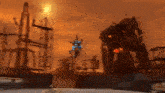 a giant robot is standing in front of a building with the words soldacynd written on the bottom