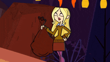 a cartoon of a girl holding a bag in her hand