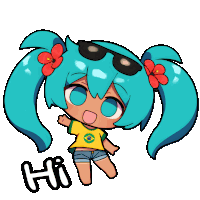 a cartoon drawing of a girl wearing sunglasses and a shirt that says " hi "