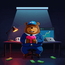 a cartoon bear wearing a hat that says avax