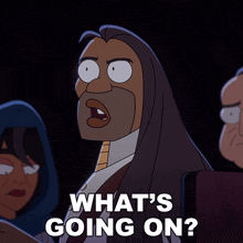 a cartoon character says " what 's going on " in a dark room