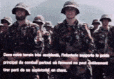 a group of soldiers are standing in a line with the words dans notre terrain tres accidente