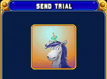 a picture of a unicorn with a horn and the words send trial below it