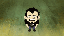 a cartoon character wearing a black shirt that says jerk