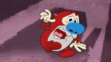 a cartoon character with a blue nose and mouth is screaming
