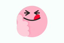 a pink smiley face is giving a thumbs up sign