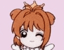 a little girl with a crown on her head is wearing a white dress .
