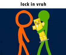 a drawing of a yellow minecraft character with the words " lock in vruh " above it