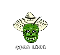a green skull wearing a sombrero with a straw in its mouth