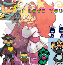 a collage of cartoon characters with the words i love you