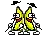 a couple of bananas standing next to each other in a pixel art .