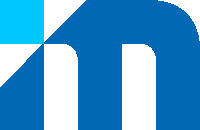 a blue and white logo with the letter m in the center