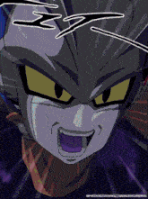 a close up of a cartoon character 's face with the letters e and z above it
