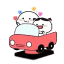 a couple of cartoon characters are sitting in a red car .