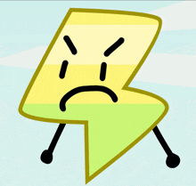 a yellow and green lightning bolt with a face and legs
