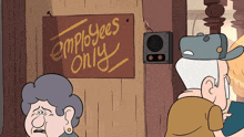 a sign that says employees only hangs on a wall