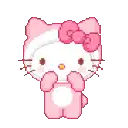 hello kitty is wearing a pink hat and holding a heart in her hand .