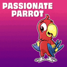 a cartoon parrot with the words " passionate parrot " below it