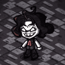 a black and white drawing of a cartoon character with an angry face