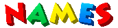 the word names is written in colorful pixel art on a white background
