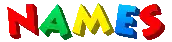the word names is written in colorful pixel art on a white background