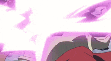a person with a red scarf around their neck is surrounded by purple lightning