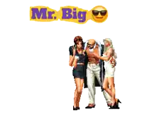 a pixel art of mr. big with two women