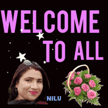 a sign that says welcome to all with a picture of a woman and flowers