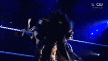 a woman in a wrestling ring with a mask on her face
