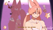 a cartoon of a girl with a fox 's ears and a necklace .