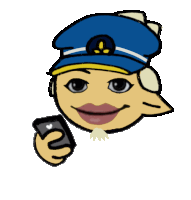 a cartoon character wearing a blue hat is holding a phone