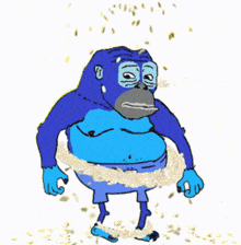 a cartoon of a blue gorilla standing in a swirl of sand