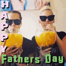 a happy father 's day greeting card with two people drinking from giant glasses