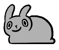a black and white drawing of a bunny with a smile on its face