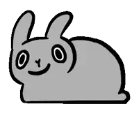 a black and white drawing of a bunny with a smile on its face
