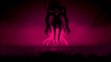 a silhouette of a monster in a dark room with a red light behind it .