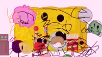 a drawing of a group of cartoon characters including a spongebob squarepants character