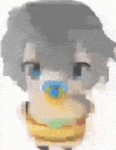 a pixel art of a child with a pacifier in his mouth .