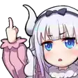 a cartoon girl with long white hair and blue eyes is giving a middle finger .