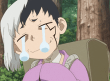 a cartoon character is crying with a tear coming out of his eye