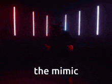 a devil with horns is standing in a dark room with the words the mimic below it