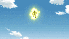 a cartoon character is flying through the air with a yellow flame behind him