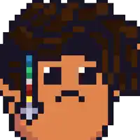 a pixel art drawing of a person with the word why above them