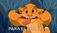 simba from the lion king is sticking out his tongue and making a funny face .