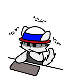 a cartoon drawing of a raccoon wearing a hat that says " klik "