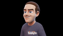 a cartoon man wearing a shirt that says tasty hot